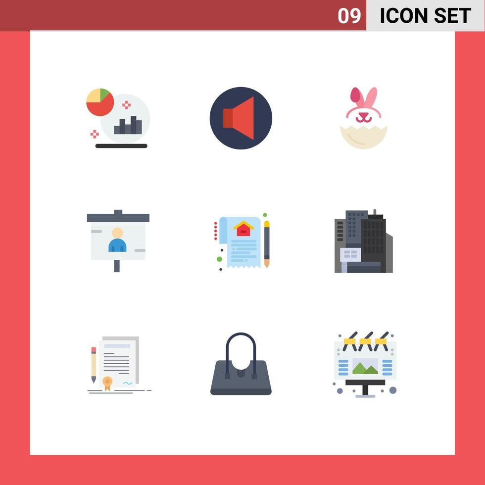 9 User Interface Flat Color Pack of modern Signs and Symbols of house document robbit seo marketing Editable Vector Design Elements