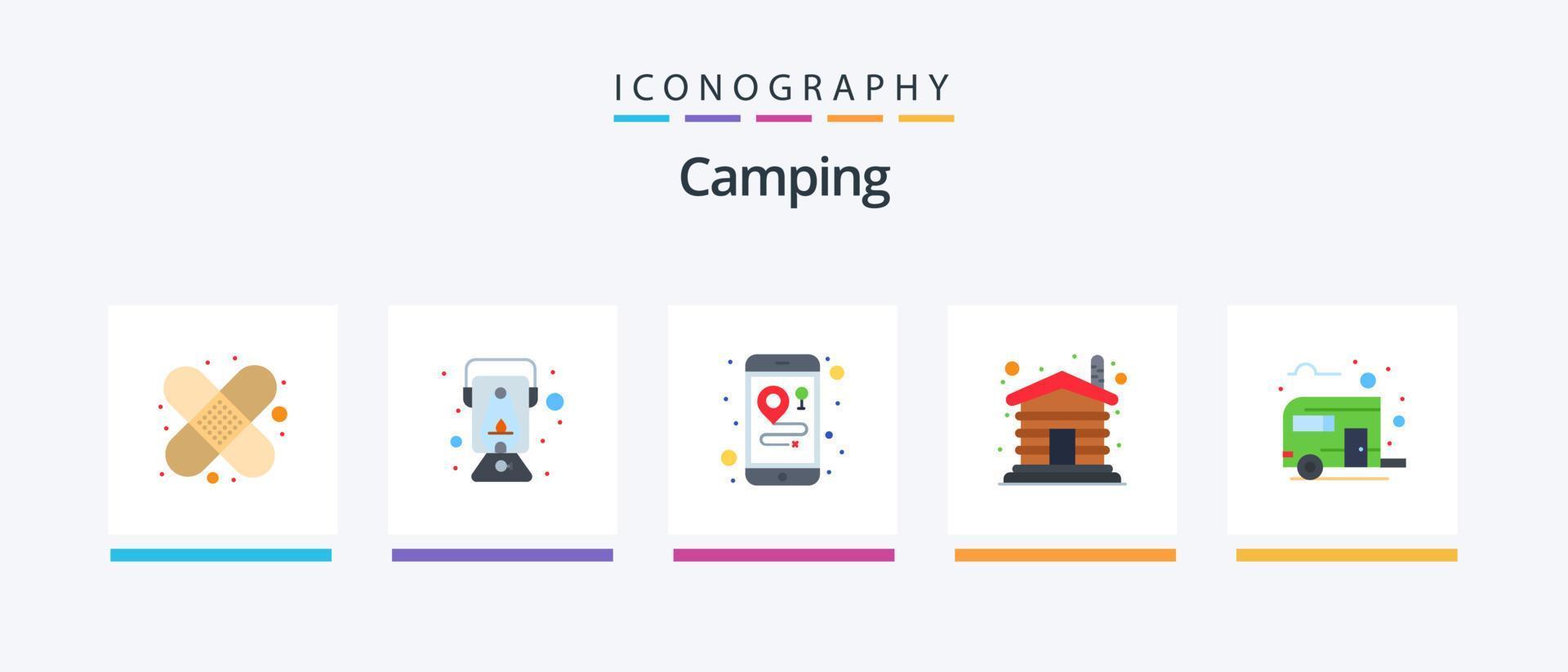 Camping Flat 5 Icon Pack Including camping. bus way. maps. bus. wooden. Creative Icons Design vector