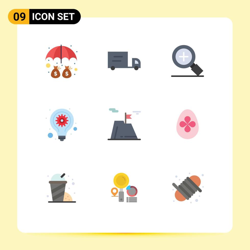 9 Universal Flat Color Signs Symbols of land sucess search mountain seo gear Editable Vector Design Elements
