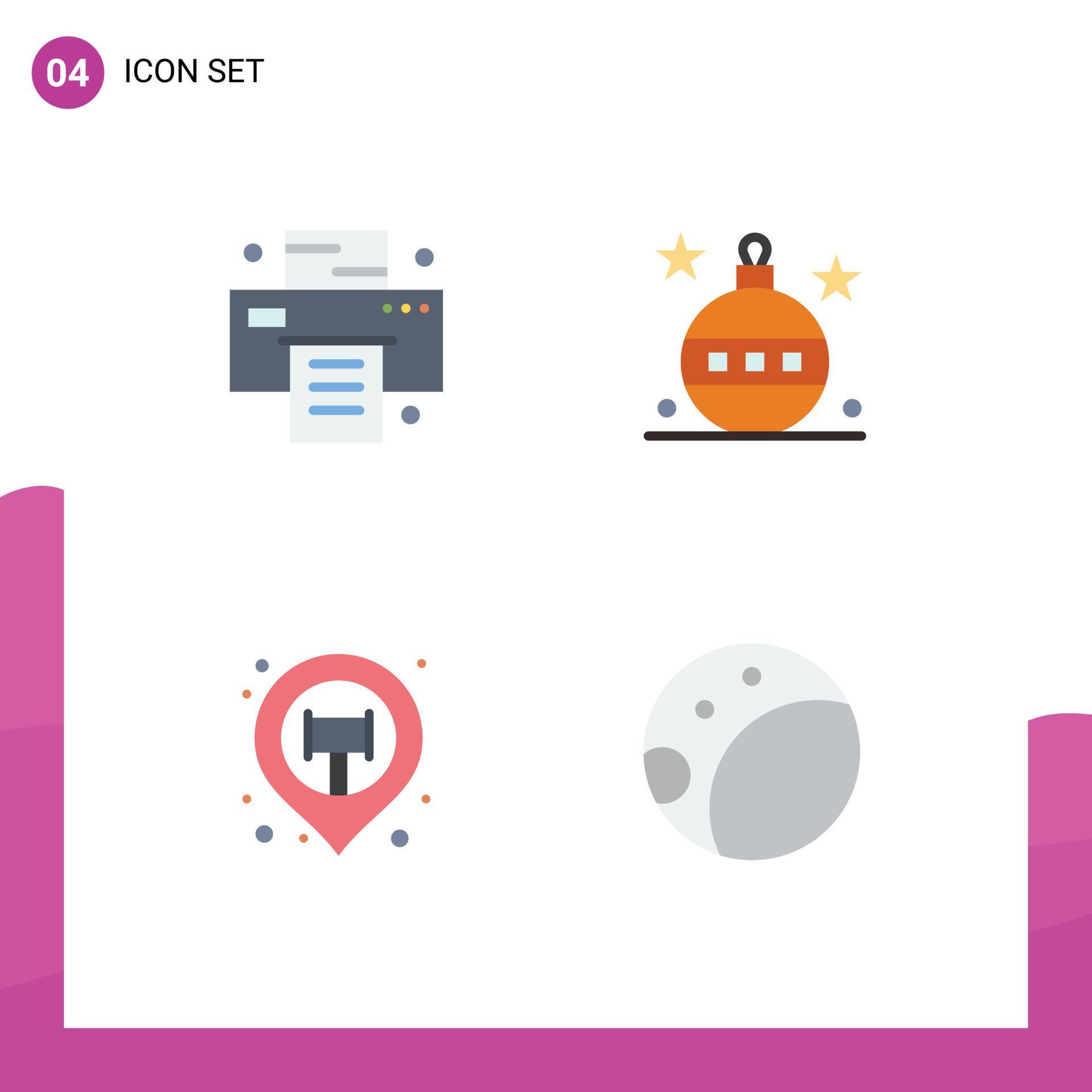 Group of 4 Flat Icons Signs and Symbols for office map christmas