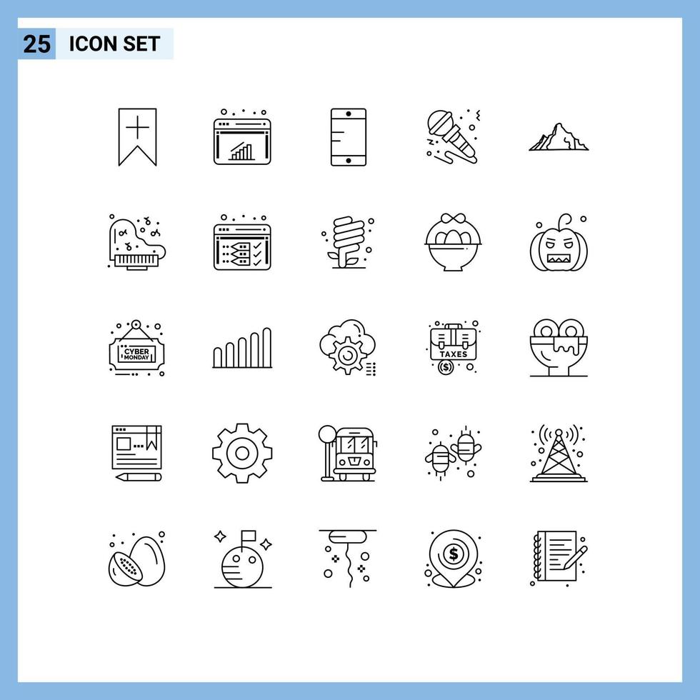 25 User Interface Line Pack of modern Signs and Symbols of landscape instrument mobile music mic Editable Vector Design Elements