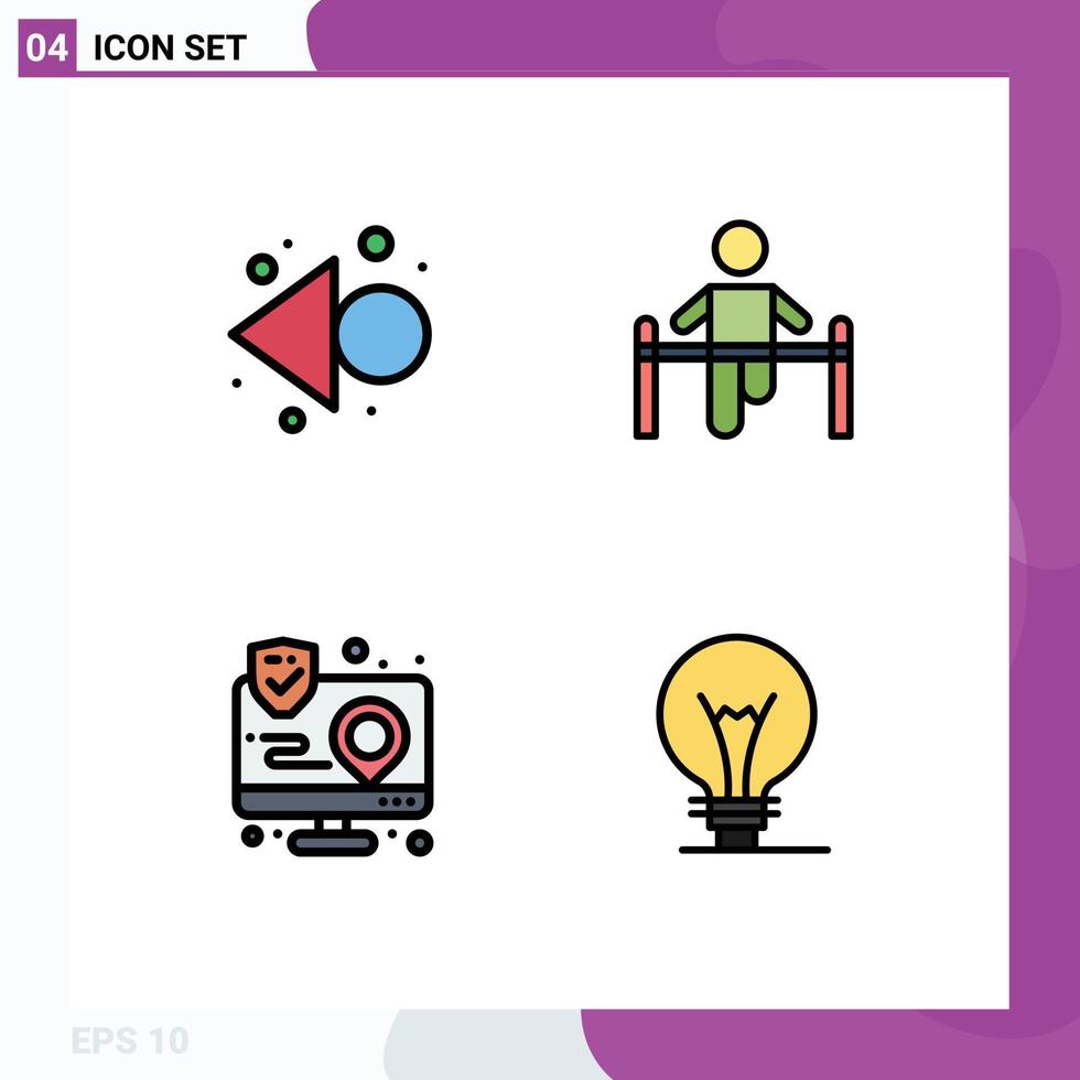 Mobile Interface Filledline Flat Color Set of 4 Pictograms of arrow app exercise health interface Editable Vector Design Elements