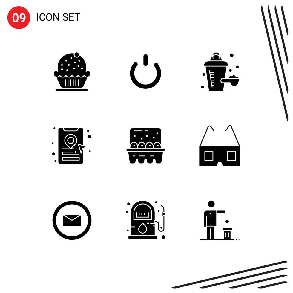 Modern Set of 9 Solid Glyphs Pictograph of ingredients cooking additive baking online cab booking Editable Vector Design Elements