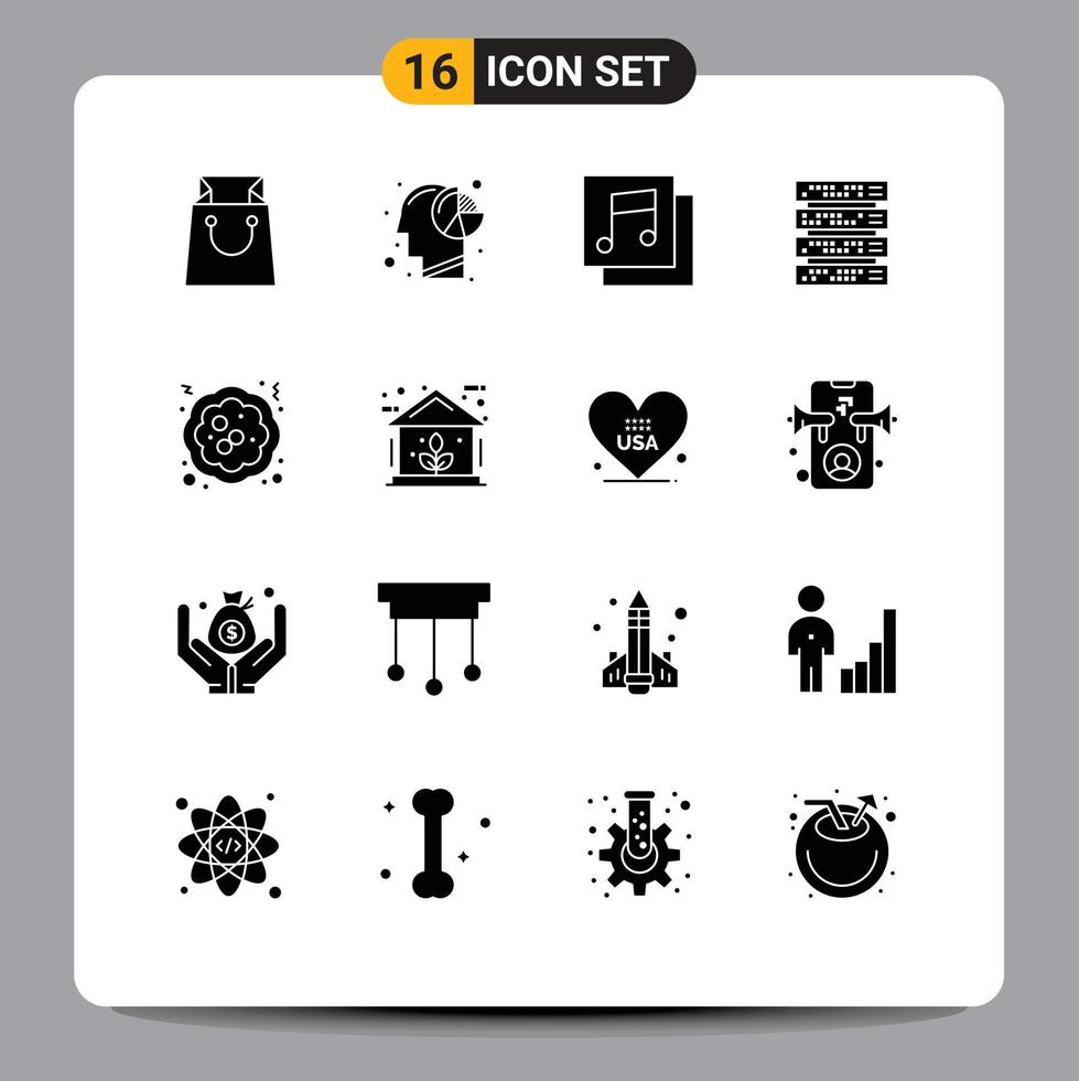 16 Solid Glyph concept for Websites Mobile and Apps food cake albums server rack Editable Vector Design Elements