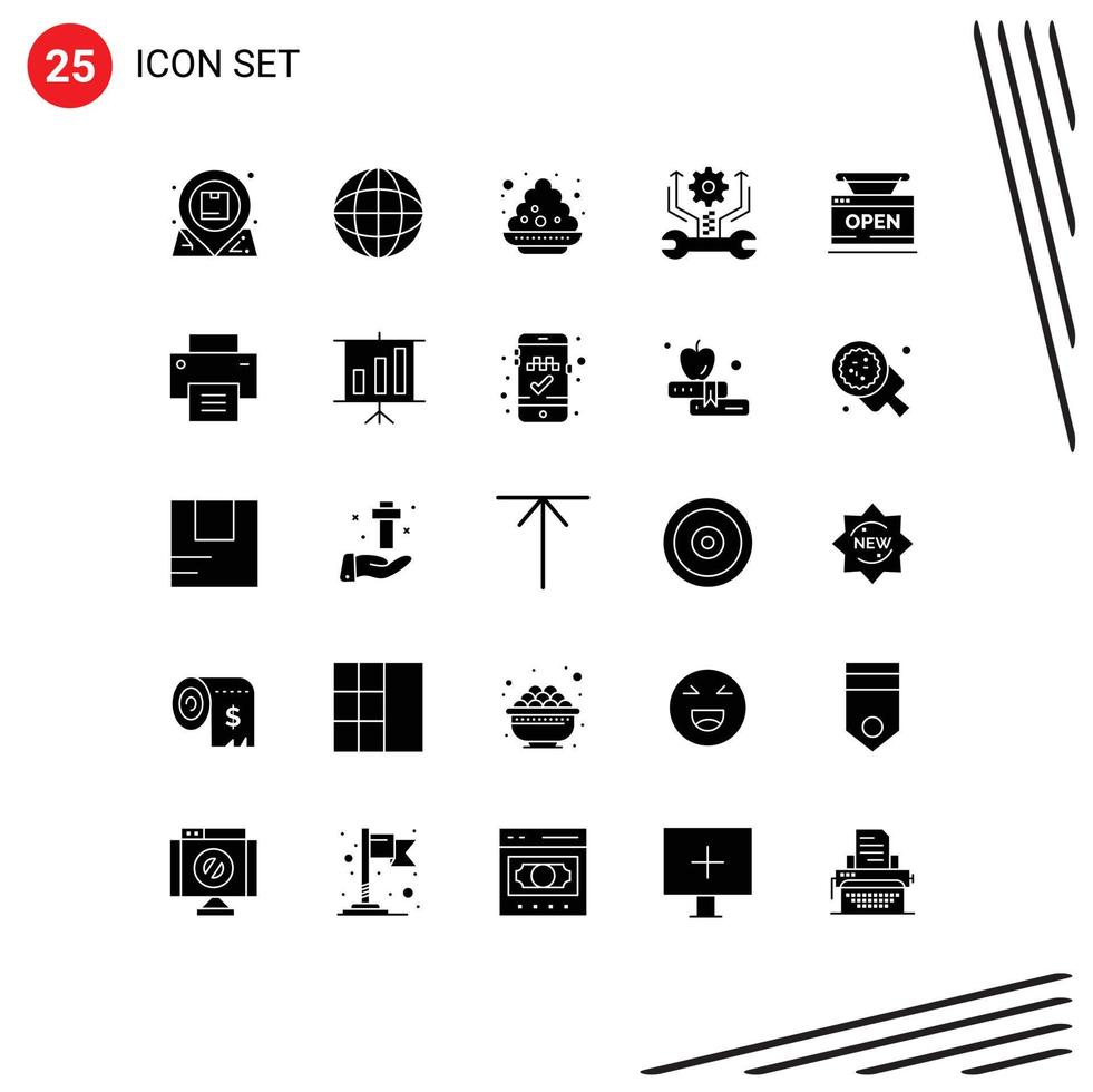 Set of 25 Vector Solid Glyphs on Grid for shop tools colour setting control Editable Vector Design Elements