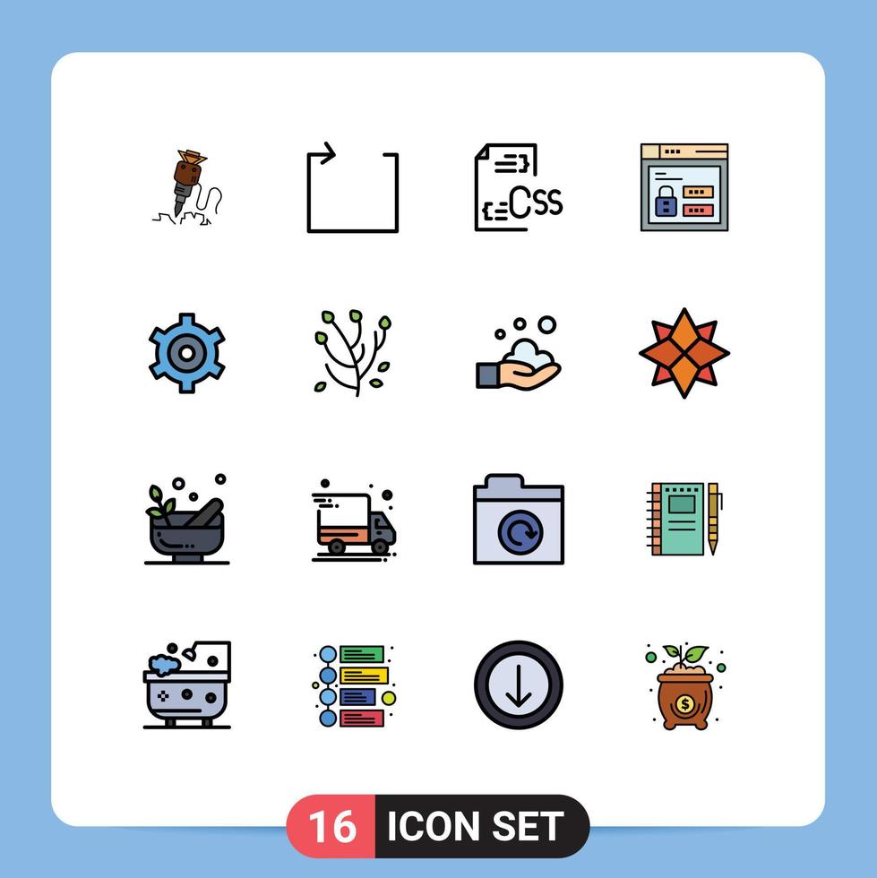 usuario interfaz paquete de dieciséis básico plano color lleno líneas de engranaje bloquear codificación web archivo editable creativo vector diseño elementos