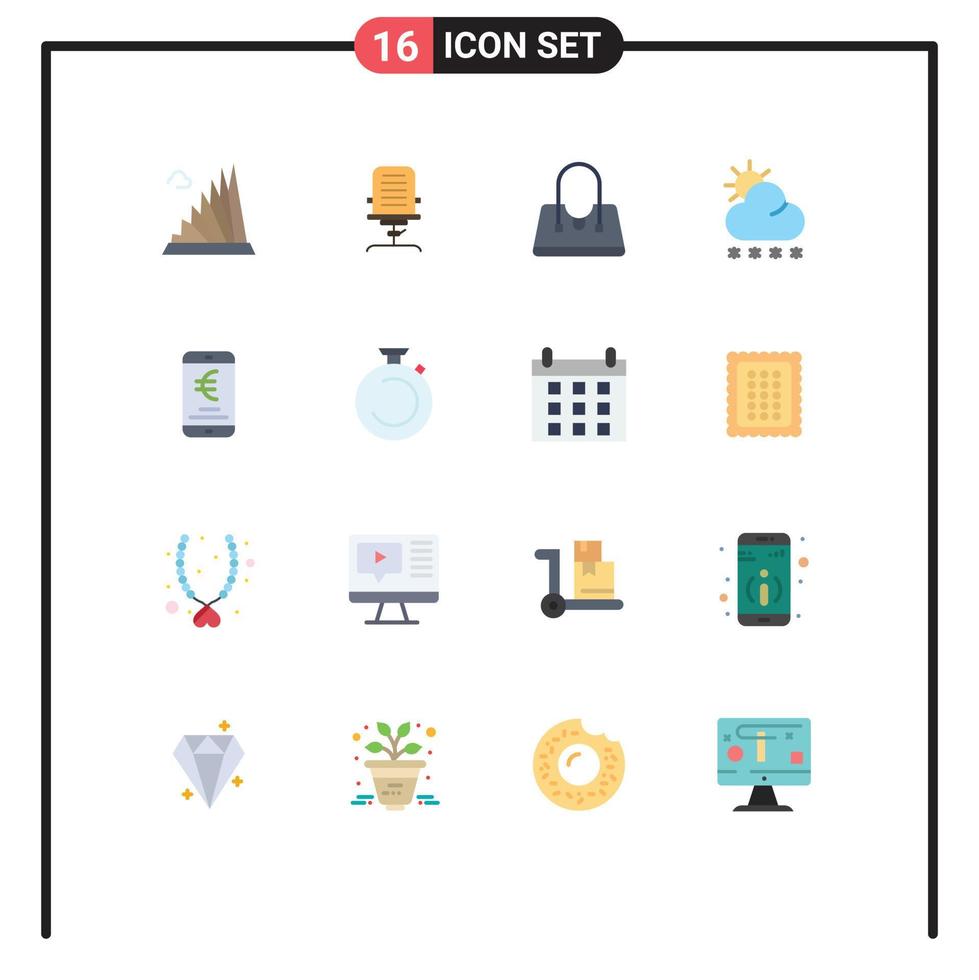 16 Universal Flat Color Signs Symbols of weather snow chair forecast fashion Editable Pack of Creative Vector Design Elements