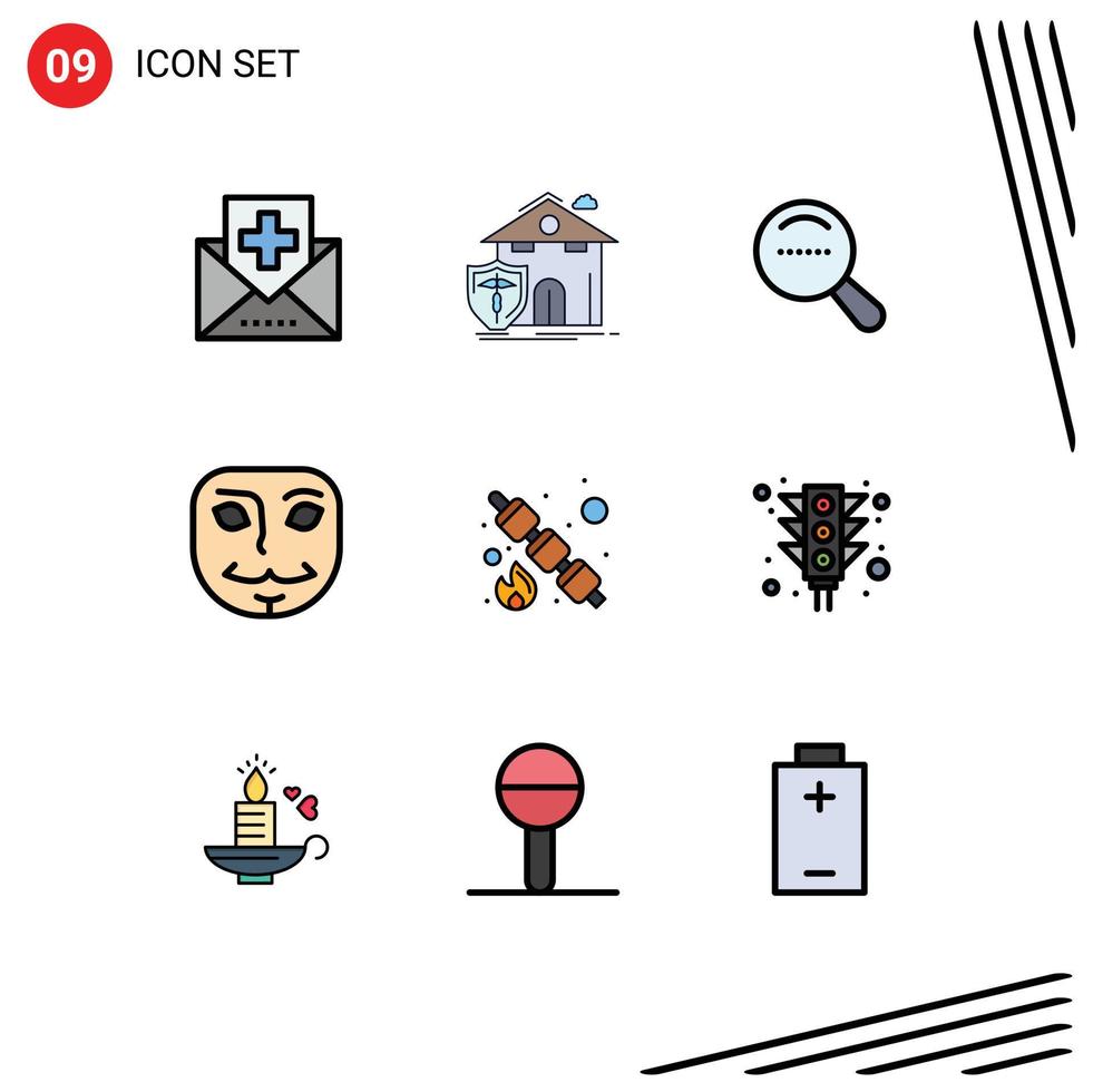 Filledline Flat Color Pack of 9 Universal Symbols of picnic mask casualty face dote Editable Vector Design Elements
