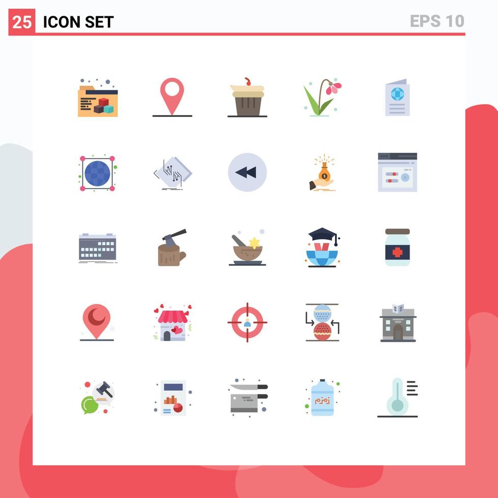 25 Thematic Vector Flat Colors and Editable Symbols of travel id kitchen globe tulip Editable Vector Design Elements