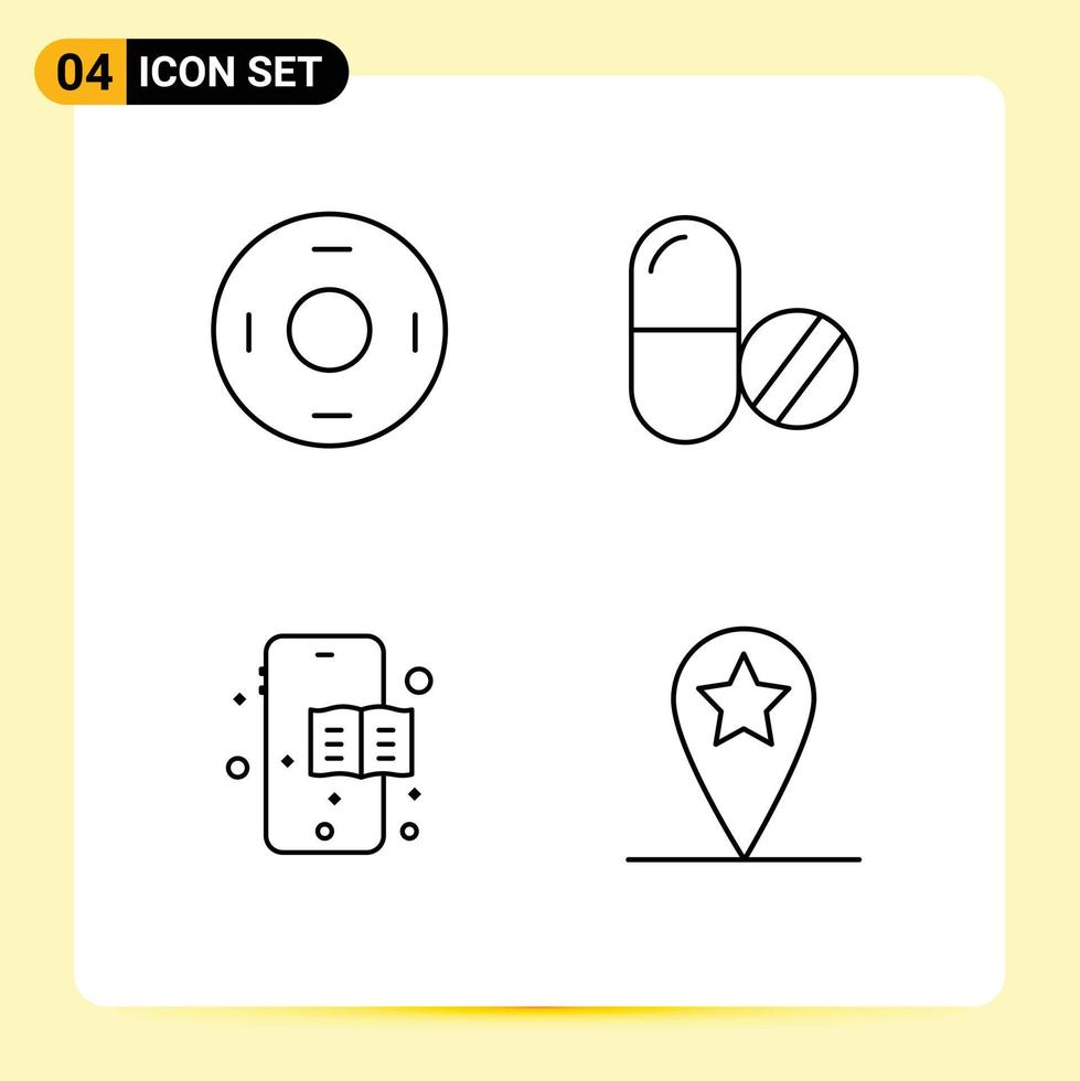 4 Line concept for Websites Mobile and Apps cosmos education book symbols pills location Editable Vector Design Elements