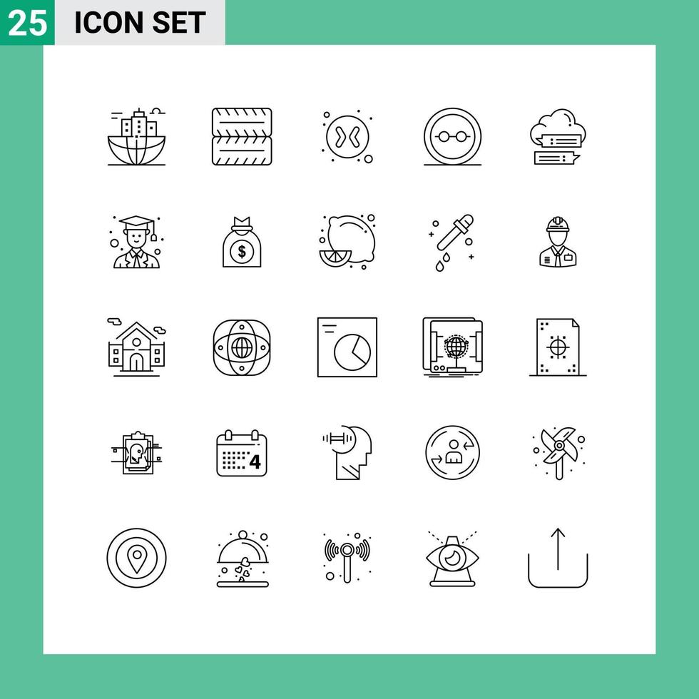 Pack of 25 Modern Lines Signs and Symbols for Web Print Media such as online chat change arrows lenses geek Editable Vector Design Elements