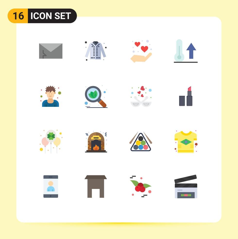 Mobile Interface Flat Color Set of 16 Pictograms of thermometer meteorology shopping climate love Editable Pack of Creative Vector Design Elements