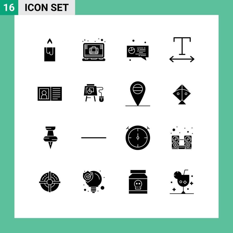 User Interface Pack of 16 Basic Solid Glyphs of online information pie info contact Editable Vector Design Elements