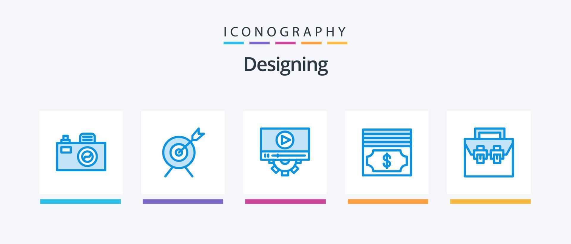 Designing Blue 5 Icon Pack Including toolkit. construction. setting. box. money. Creative Icons Design vector