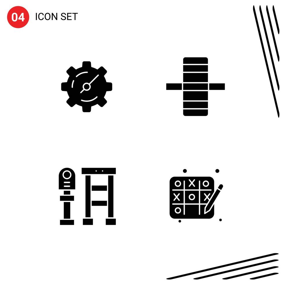 4 Thematic Vector Solid Glyphs and Editable Symbols of gear stop edge bench hobbies Editable Vector Design Elements