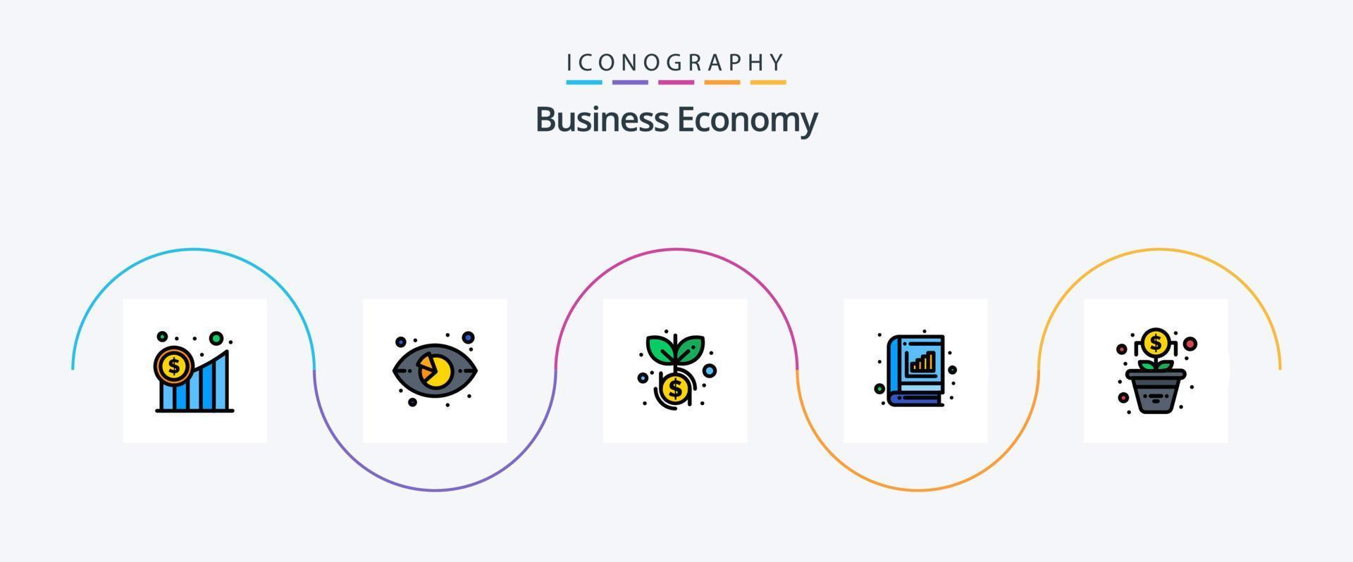 economía línea lleno plano 5 5 icono paquete incluso crecimiento. grafico. marketing. libro. análisis vector