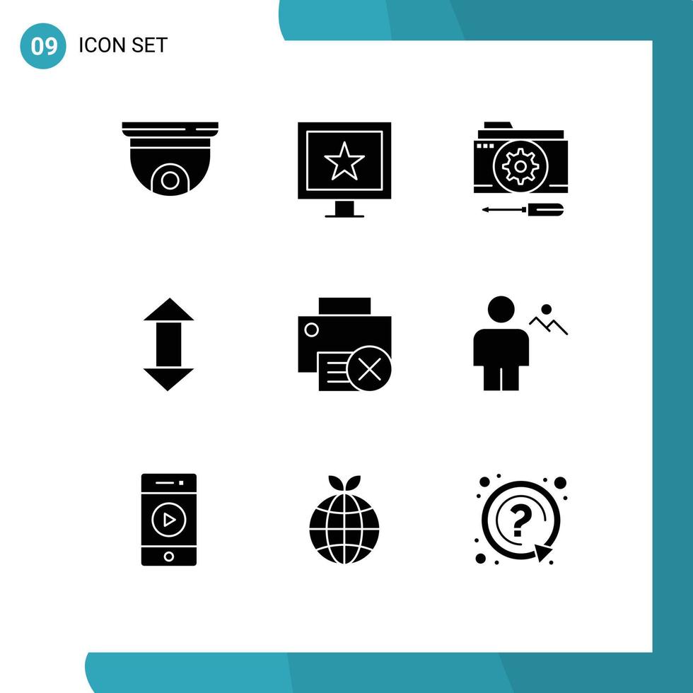 Group of 9 Solid Glyphs Signs and Symbols for computers up configuration arrows tools Editable Vector Design Elements