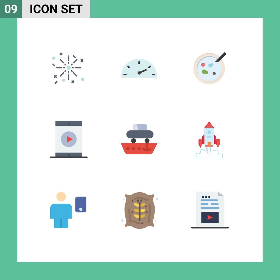 Mobile Interface Flat Color Set of 9 Pictograms of ship car analysis phone mobile Editable Vector Design Elements