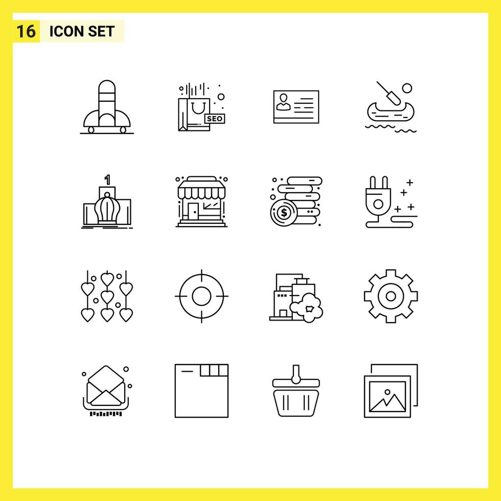 Universal Icon Symbols Group of 16 Modern Outlines of king canada license to work kayak id Editable Vector Design Elements