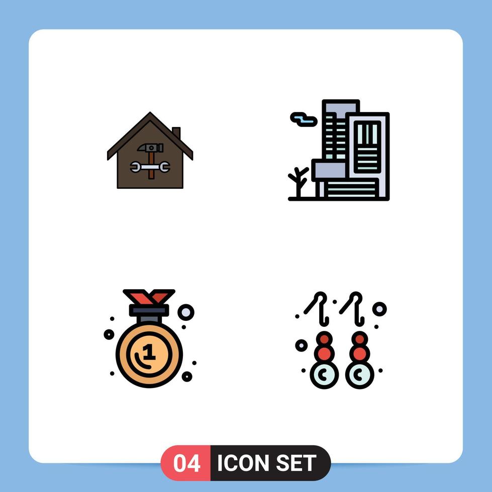 Set of 4 Modern UI Icons Symbols Signs for home estate repair office badge Editable Vector Design Elements