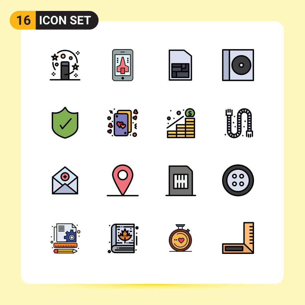 Group of 16 Flat Color Filled Lines Signs and Symbols for cards protection mobile sim antivirus compact Editable Creative Vector Design Elements