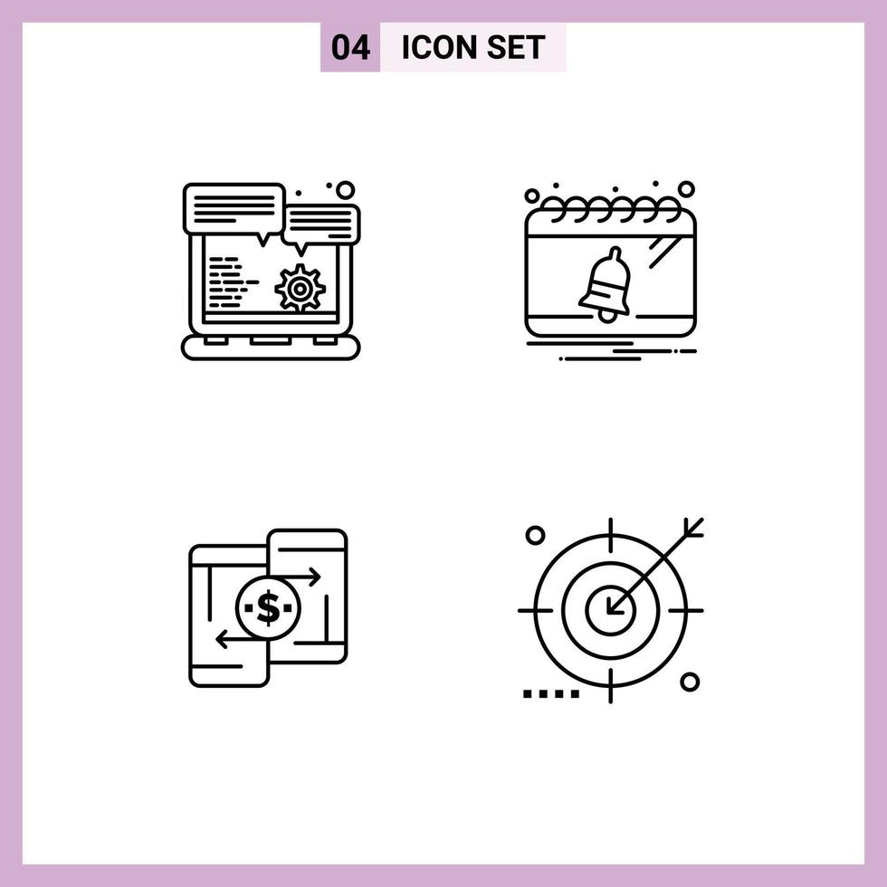 línea paquete de 4 4 universal símbolos de navegador dinero opción fecha mirar a mirar editable vector diseño elementos