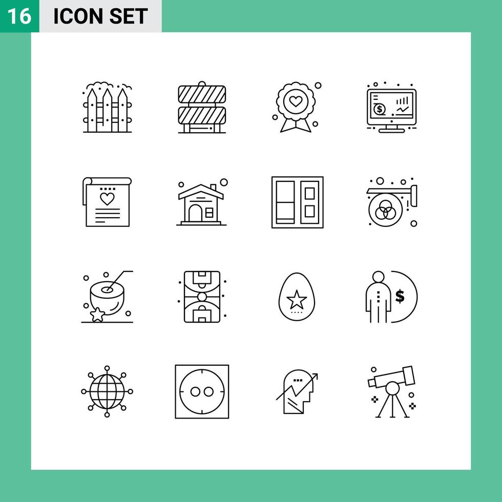 Modern Set of 16 Outlines Pictograph of file seo badge return label Editable Vector Design Elements