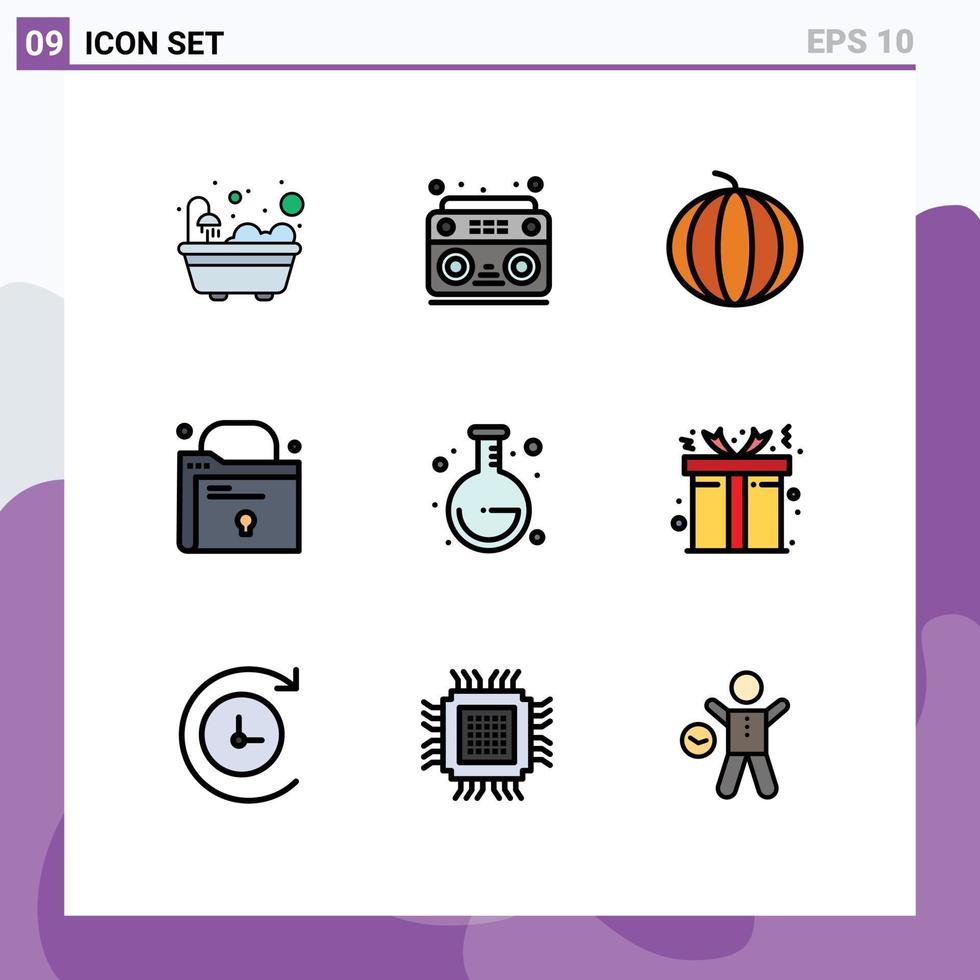 Set of 9 Modern UI Icons Symbols Signs for box lab food school file Editable Vector Design Elements