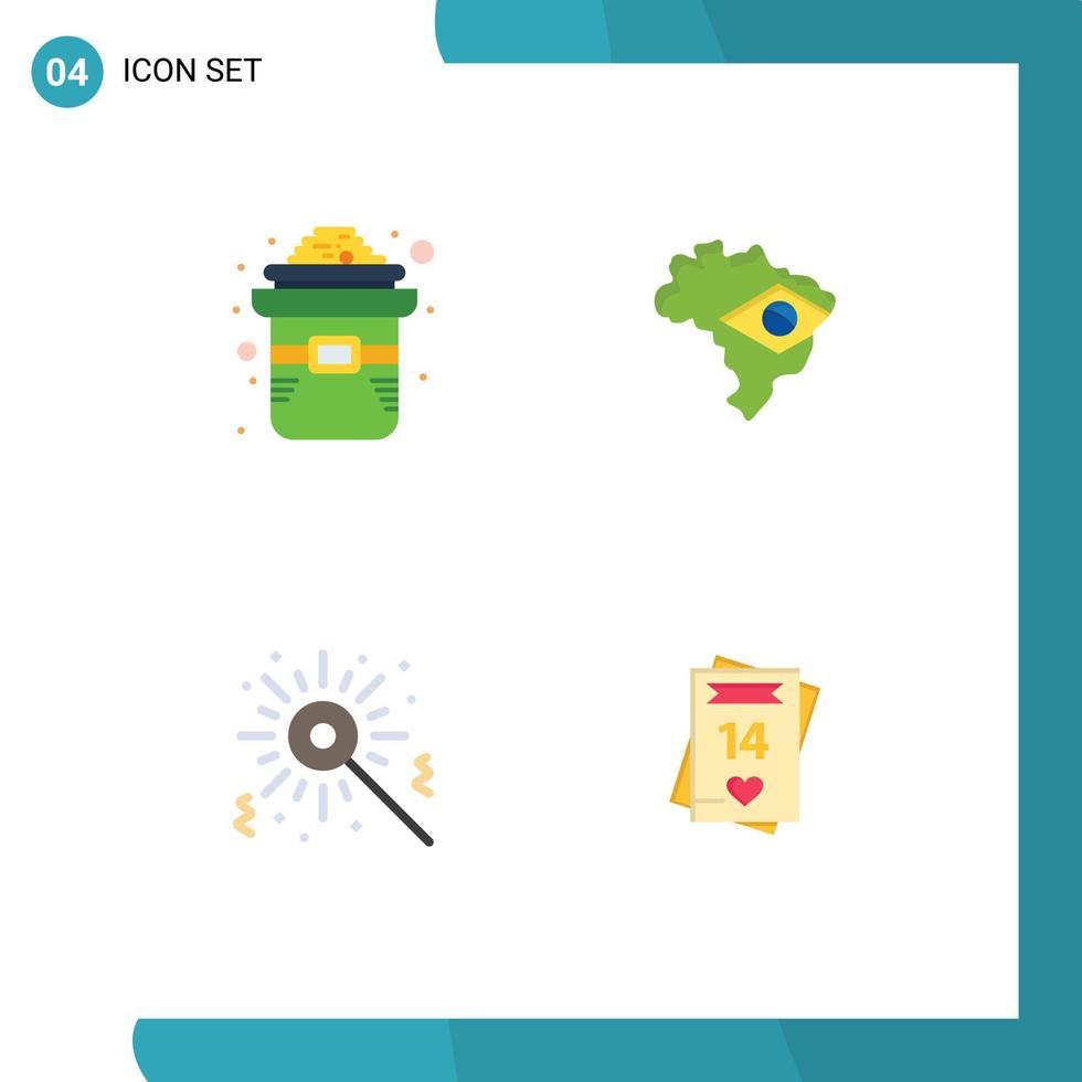 pictograma conjunto de 4 4 sencillo plano íconos de día cumpleaños oro Brasil san valentin día editable vector diseño elementos