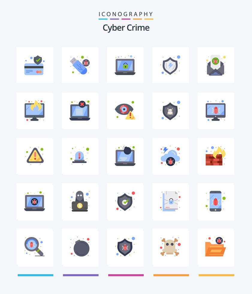 Creative Cyber Crime 25 Flat icon pack  Such As email. verify. encryption. shield. safe vector