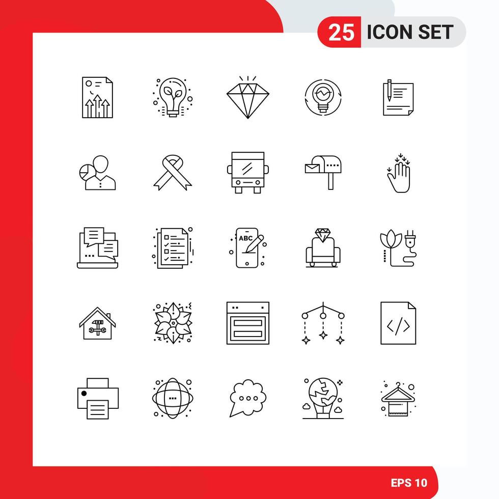 25 Thematic Vector Lines and Editable Symbols of light idea tips generation bulb Editable Vector Design Elements