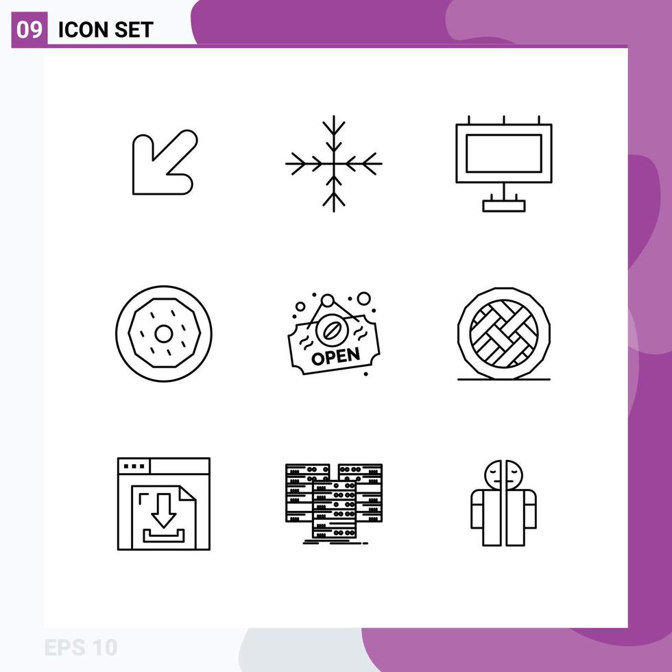 Set of 9 Modern UI Icons Symbols Signs for cake sign street shop snack Editable Vector Design Elements