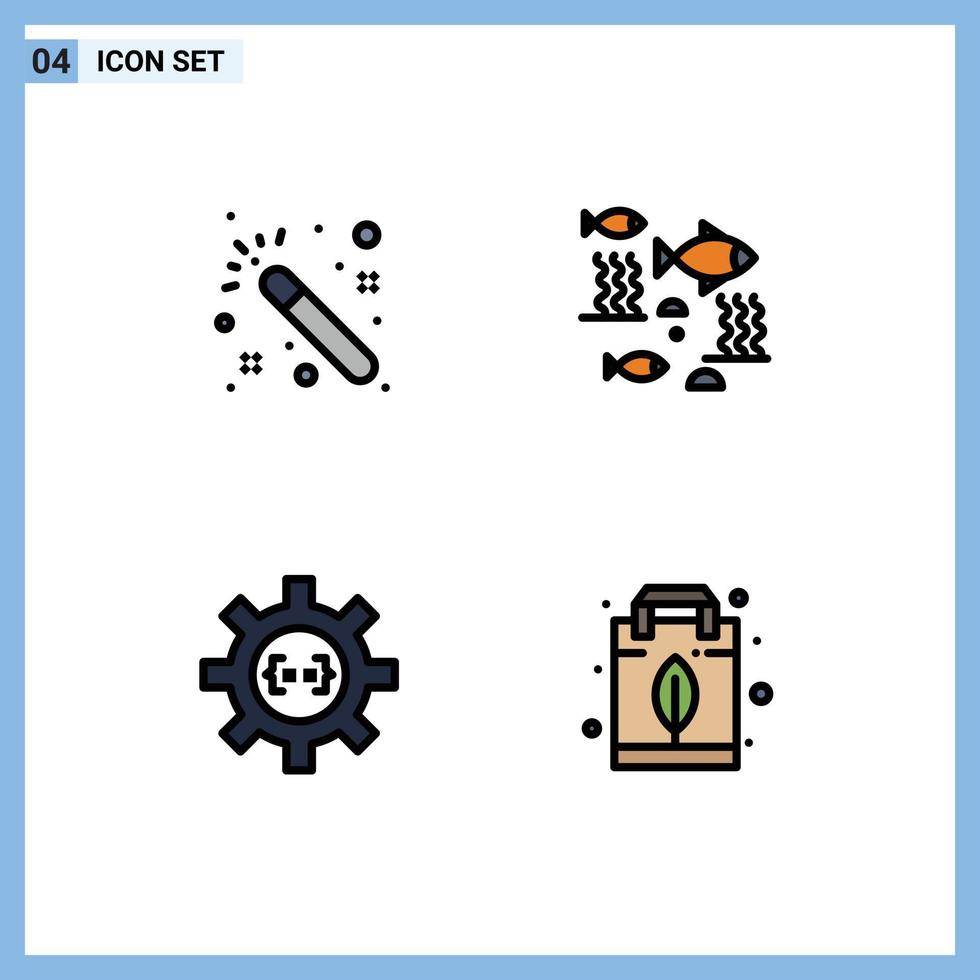 Pictogram Set of 4 Simple Filledline Flat Colors of magic cog fish sea development Editable Vector Design Elements