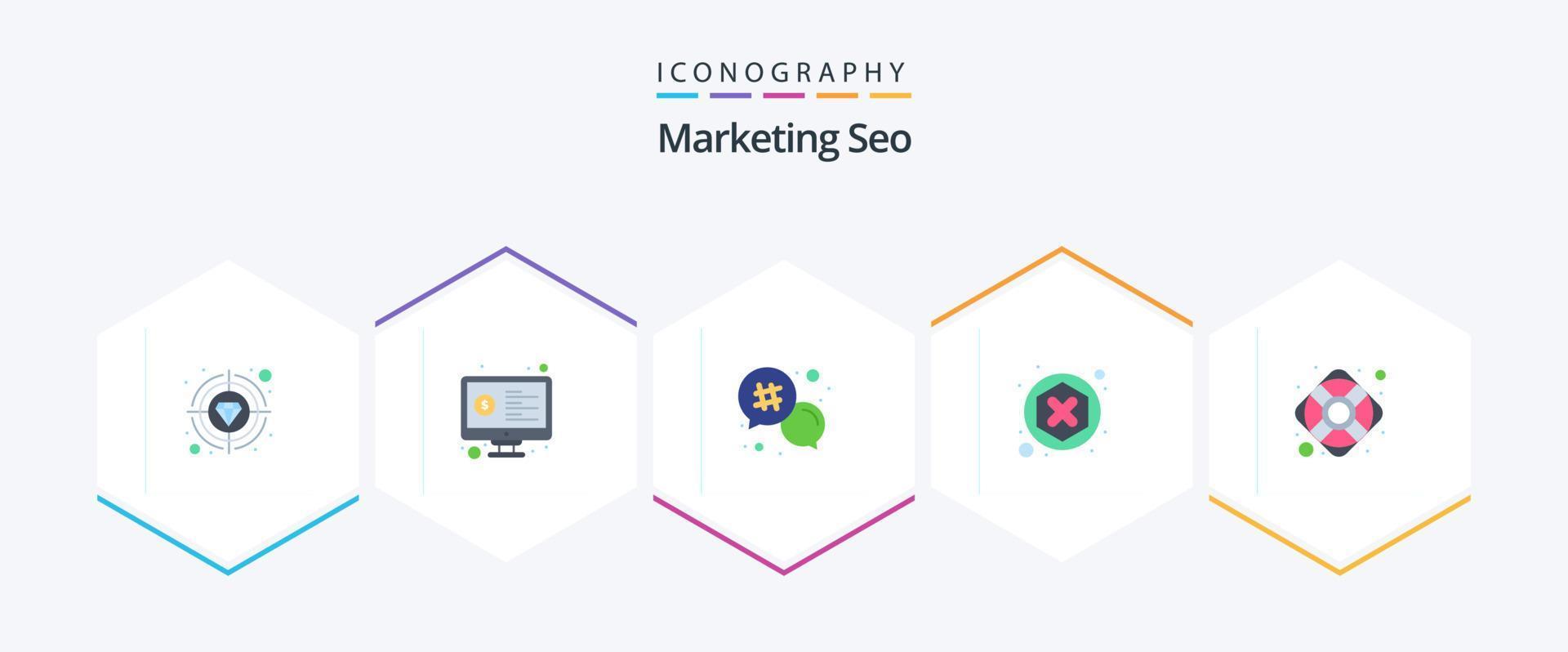 Marketing Seo 25 Flat icon pack including help. digital. analysis. blocker. message vector