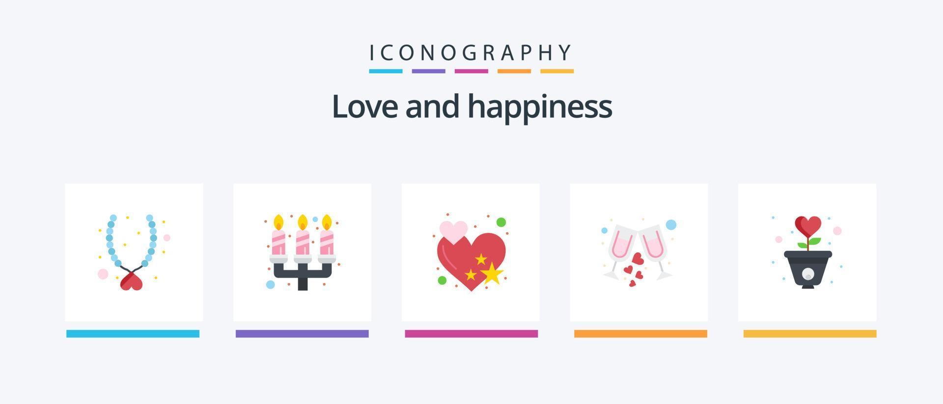 amor plano 5 5 icono paquete incluso crecimiento. gratitud. amor. fiesta. vaso. creativo íconos diseño vector