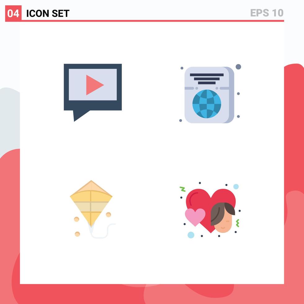 Pack of 4 Modern Flat Icons Signs and Symbols for Web Print Media such as video festival passport id women Editable Vector Design Elements