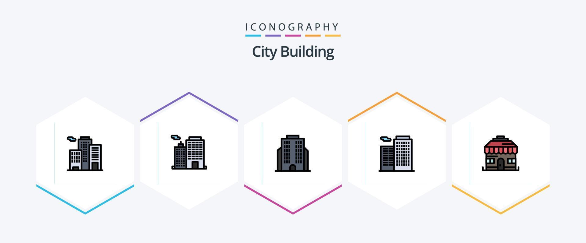 City Building 25 FilledLine icon pack including . shop. business. house. house vector