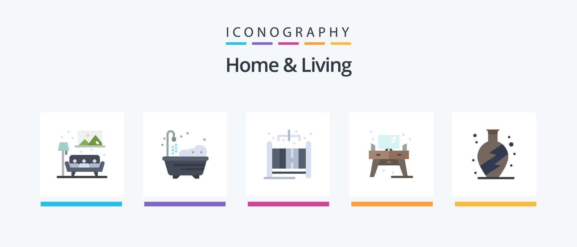 Home And Living Flat 5 Icon Pack Including . living. living. home. screen. Creative Icons Design vector