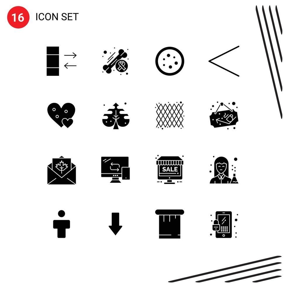 Universal Icon Symbols Group of 16 Modern Solid Glyphs of love previous biology left laboratory Editable Vector Design Elements