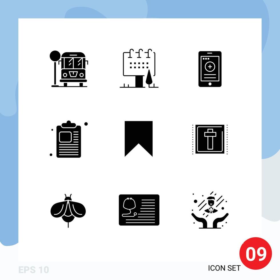 Pack of 9 creative Solid Glyphs of interface flag medical paper business Editable Vector Design Elements