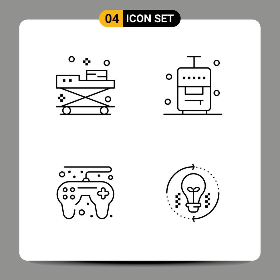 Pack of 4 Modern Filledline Flat Colors Signs and Symbols for Web Print Media such as ambulance game controller medicine suitcase play Editable Vector Design Elements