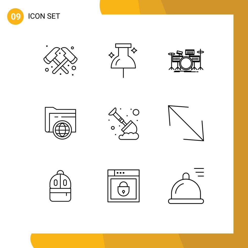 Stock Vector Icon Pack of 9 Line Signs and Symbols for spade labour instrument globe storage Editable Vector Design Elements