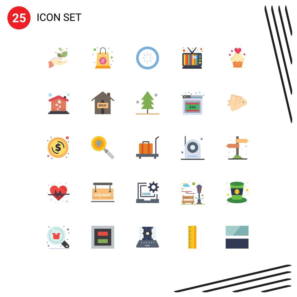 Stock Vector Icon Pack of 25 Line Signs and Symbols for cup cake tv buffer television loading Editable Vector Design Elements