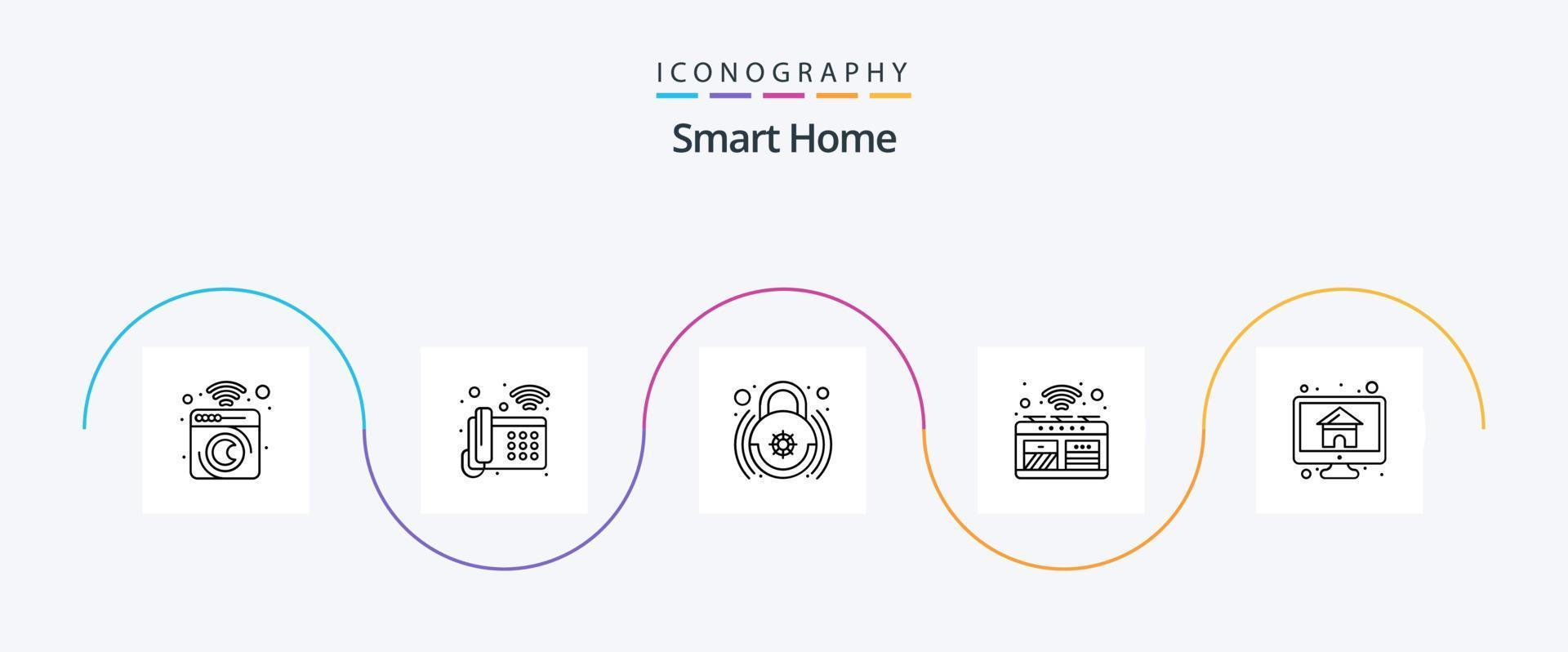 Smart Home Line 5 Icon Pack Including stove. smart. wifi. oven. smart lock vector
