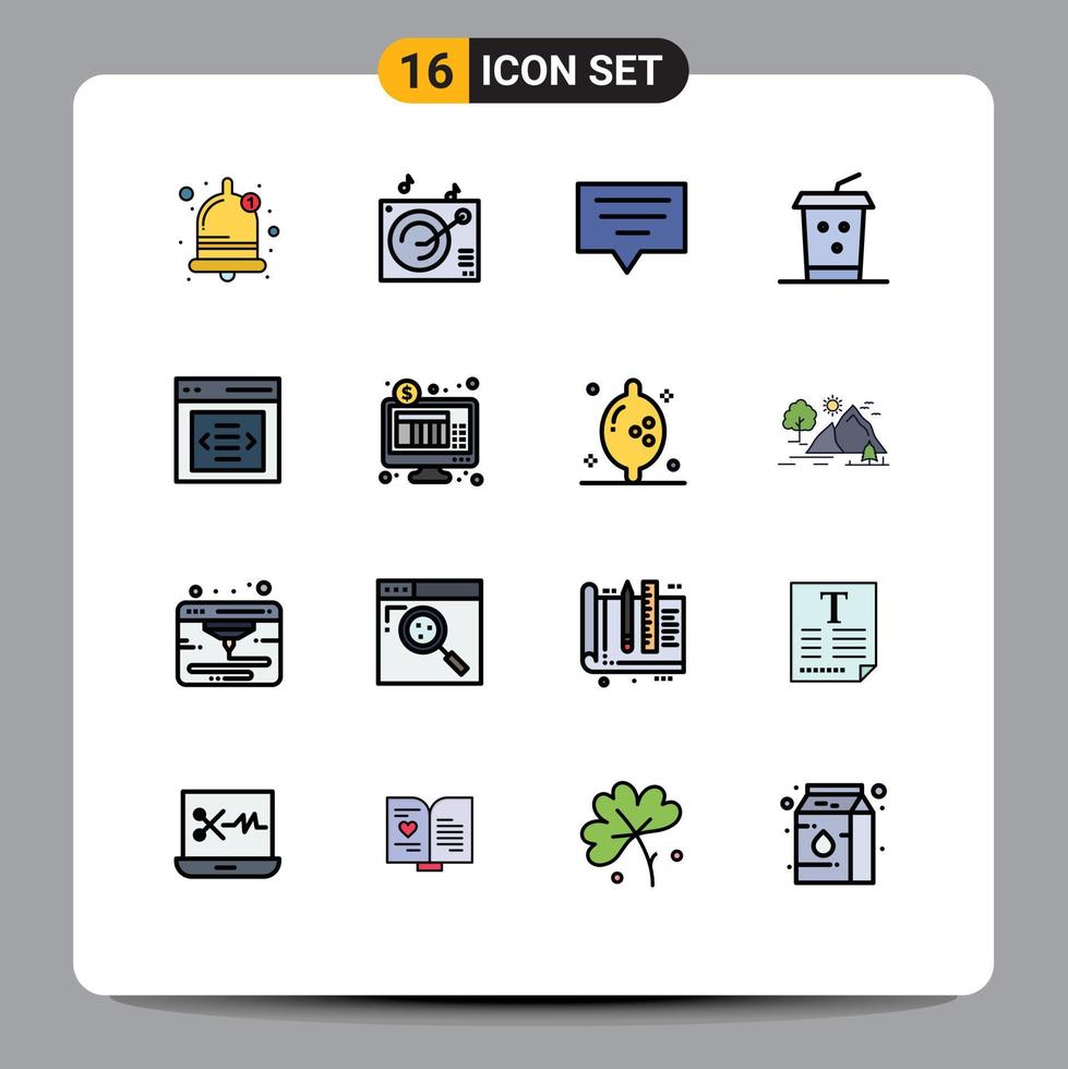 Group of 16 Modern Flat Color Filled Lines Set for internet user message slider communication Editable Creative Vector Design Elements