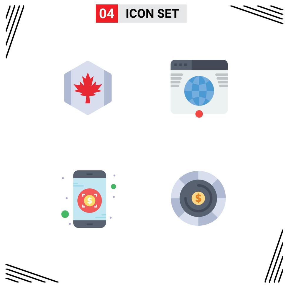 Modern Set of 4 Flat Icons and symbols such as flag website leaf internet investment Editable Vector Design Elements