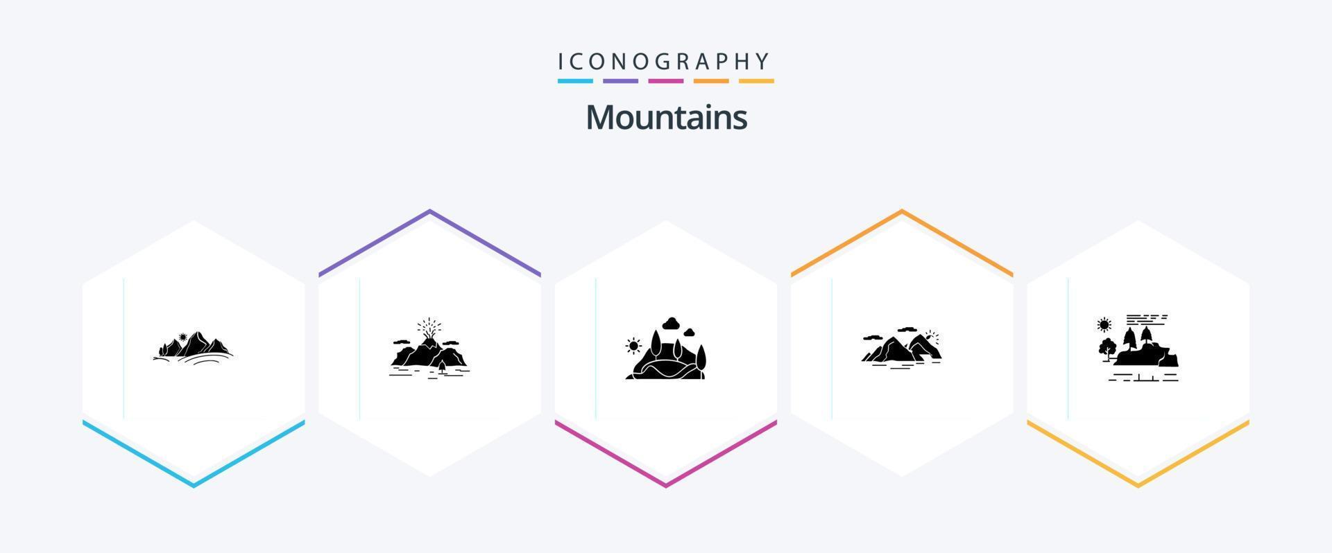 Mountains 25 Glyph icon pack including hill. tree. mountain. mountain. landscape vector