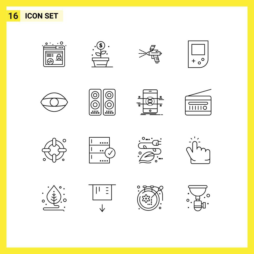 User Interface Pack of 16 Basic Outlines of vision face paint eye device Editable Vector Design Elements