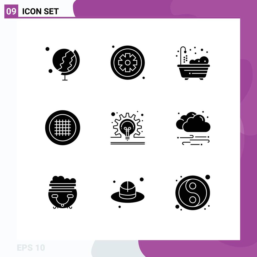 9 User Interface Solid Glyph Pack of modern Signs and Symbols of gear bulb home streamline layout Editable Vector Design Elements