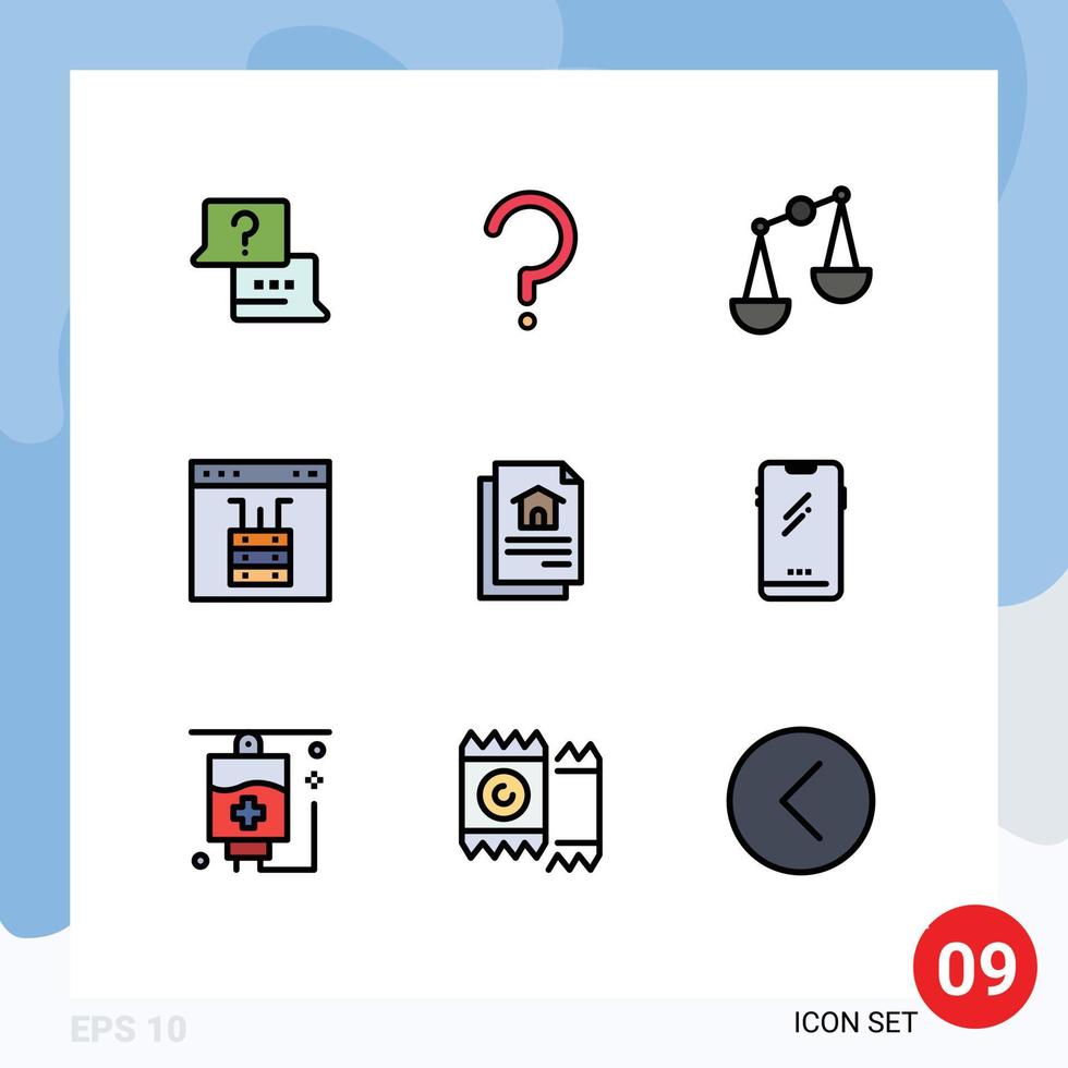 Set of 9 Modern UI Icons Symbols Signs for document server balance page cloud Editable Vector Design Elements